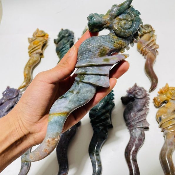 Pieces Ocean Jasper Seahorse Carving