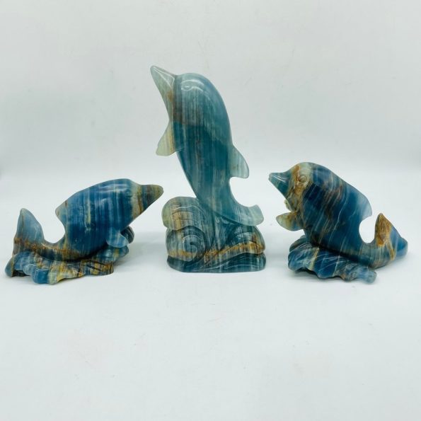 Pieces Beautiful Blue Onyx Dolphin Carving