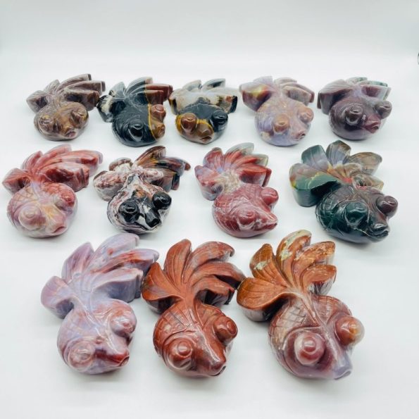 Pieces Ocean Jasper GoldFish Carving