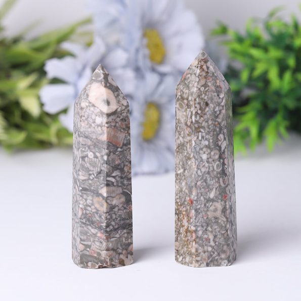 Natrual Crinoid Fossil Jasper Point Healing Crystal Tower