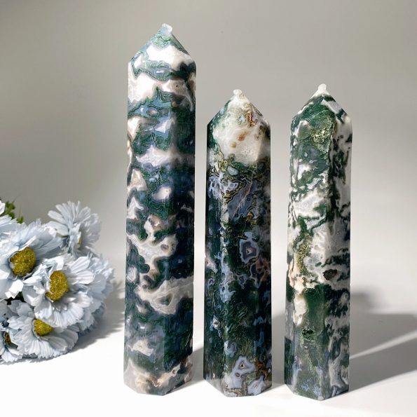 20-26cm Moss Agate Tower Bulk Wholesale