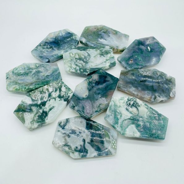 Green Moss Agate Shallow Bowl Coffin Wholesale