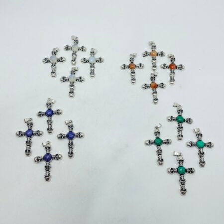 4 Types Skull Cross Pendant Wholesale Charoite Sunstone Malachite Moonstone