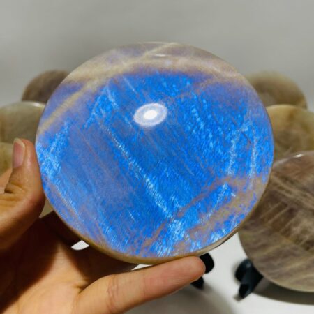 9 Pieces Blue Moonstone Round Plate Home Decoration With Plastic Base