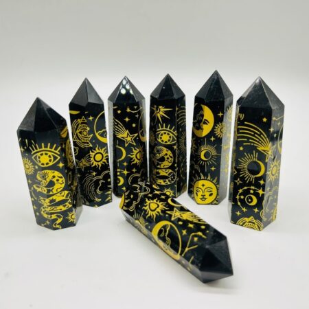 Sun And Moon Laser Printing Obsidian Tower Points Crystal Wholesale